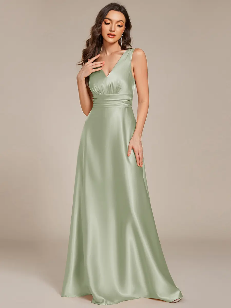 Ever-Pretty 2026 Evening dress V-neck Empire Waist Satin Maxi Bridesmaid Dress with Pockets 02326 Comfort,party dress, dress Spring  Evening dress