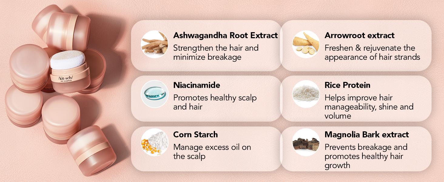 Kitsch Dry Shampoo Powder with Rice Protein for Women & Men - Volumizing, Unscented, No White Cast, Organic, Paraben Free, for Oily & Light Hair - 8g