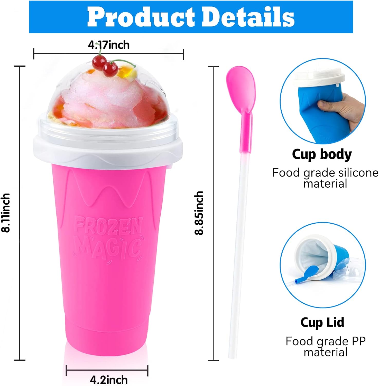 SUNDAY MIRTH 2PC Slushie Maker Cups, DIY Frozen Magic Slushy Cup, Double Layers Silica Smoothie Pinch Ice Cup, Quick Cooling Cups Homemade Milk Shake Ice Cream Maker (Yellow+Pink)