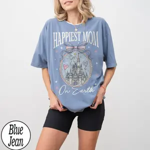 Comfort Colors Retro Happiest Mom On Earth TShirt Castle Tee, Coquette Bow Mom T-Shirt, Castle Coquette Bow T-shirt, Mother's Day Gift For Mom