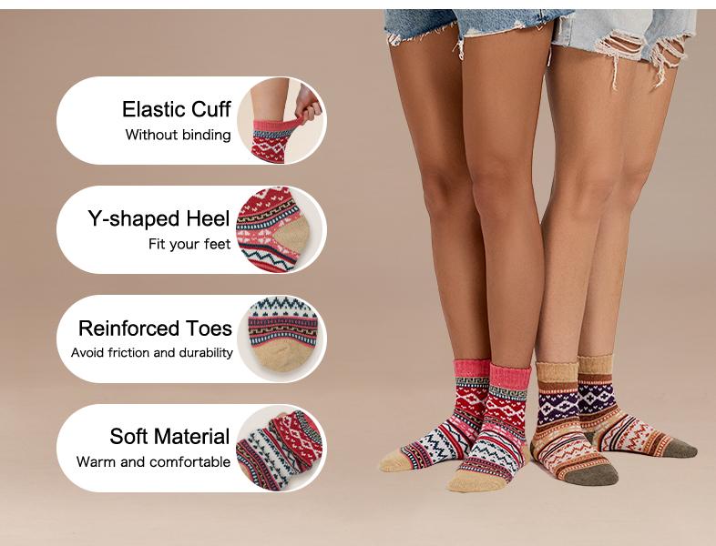 Tournesol Wool Blend Warm Socks Soft Cozy Fit One Size US 5-9 Women's Crew Length Thermal Socks 5-Pack Gift Box for Winter Indoor Outdoor Use Womenswear 015