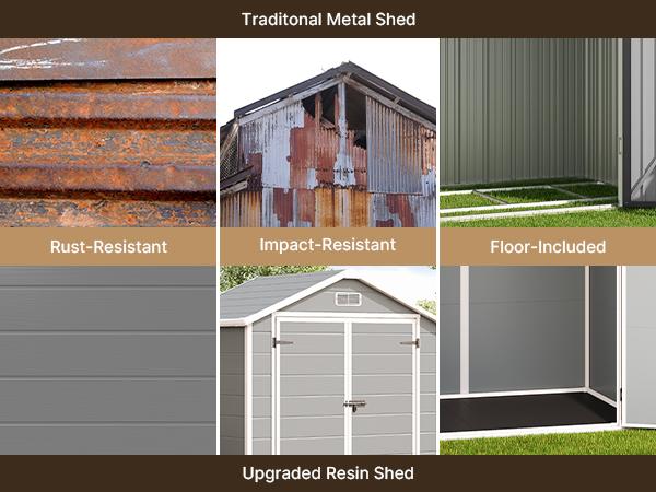 【2 Packages Shipping】Gizoon 6x4.4 FT Resin Storage Shed Outdoor, Resin Shed with Floor, Garden Shed Weather Resistant Plastic Tool Shed with Lockable Door for Backyard, Garden, Patio, Lawn