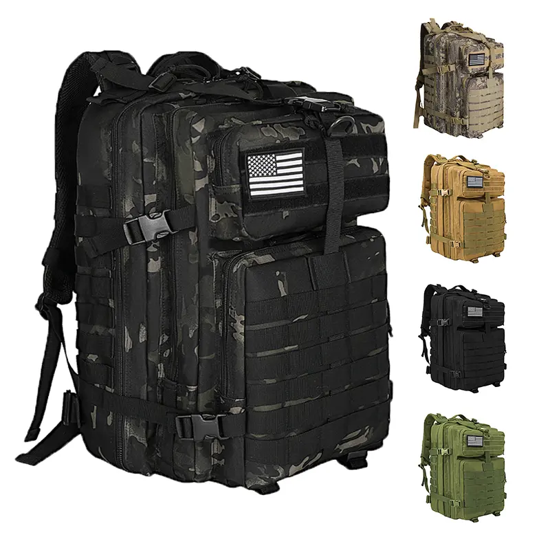 Wolt 45L Tactical Backpack - Military Waterproof Army-Style Durable Outdoor Hiking Bag with Laptop Sleeve, MOLLE System, Heavy-Duty EDC Work Use, Polyester Material, Zippers, Camping Gear for Men, Hiking Daypacks, Sports
