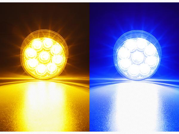 Partsam 10Pcs Dual Revolution 2 inch Round 9LED Marker Light, Amber Side Marker Clearance Lights to Blue Auxiliary Lights for Trailer Truck, Clear Lens,12V, Waterproof