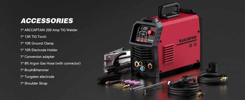 ARCCAPTAIN DC 5 In 1 TIG Welder With Pulse, 200Amp DC 5 In 1 HF/Lift/Pulse/Spot TIG & Stick, 110v/220v Dual Voltage LED Digital Display MultiProcess TIG Welding Machine with 2T/4T TIG200P