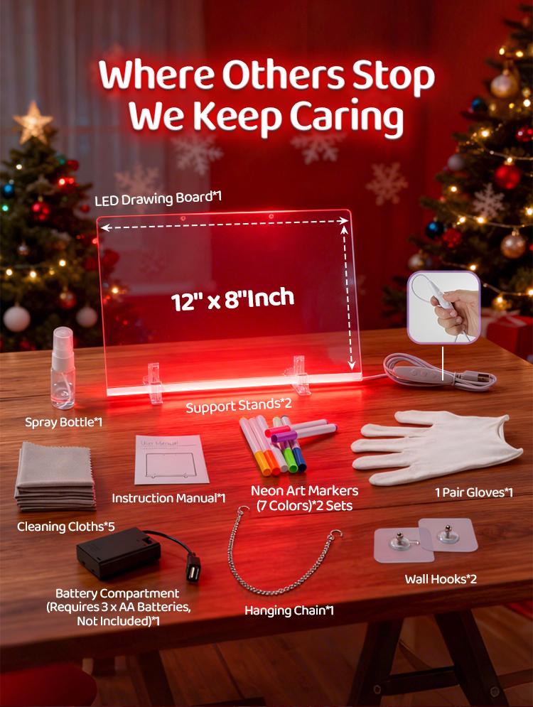 LOOHOI 12"x 8" Inch Lumi Boards LED Drawing Board - 8 Colors & 4 Modes, 12 Inch Acrylic Writing Board with 14 Marker Pens | Eye-Gentle, Child Friendly | Perfect Birthday & Christmas Gift