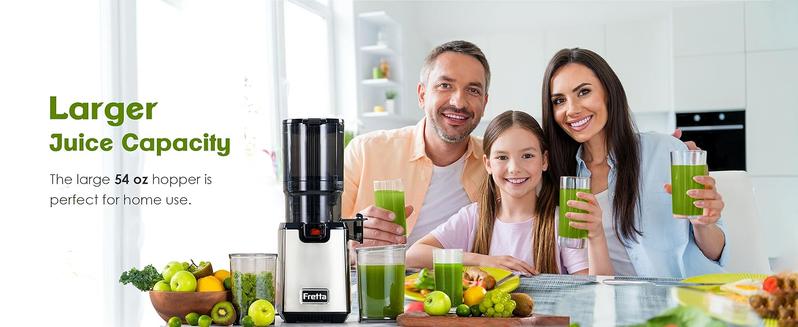 FRETTA Cold Press Juicer with 5.3" Feed Chute, Slow Masticating juicer for Vegetables and Fruits, Frozen Fruit Dessert,Fruit Sorbet, BPA Free,Easy to Clean,Perfect back To School & Gym! Blender Portable, juicer juicers machines