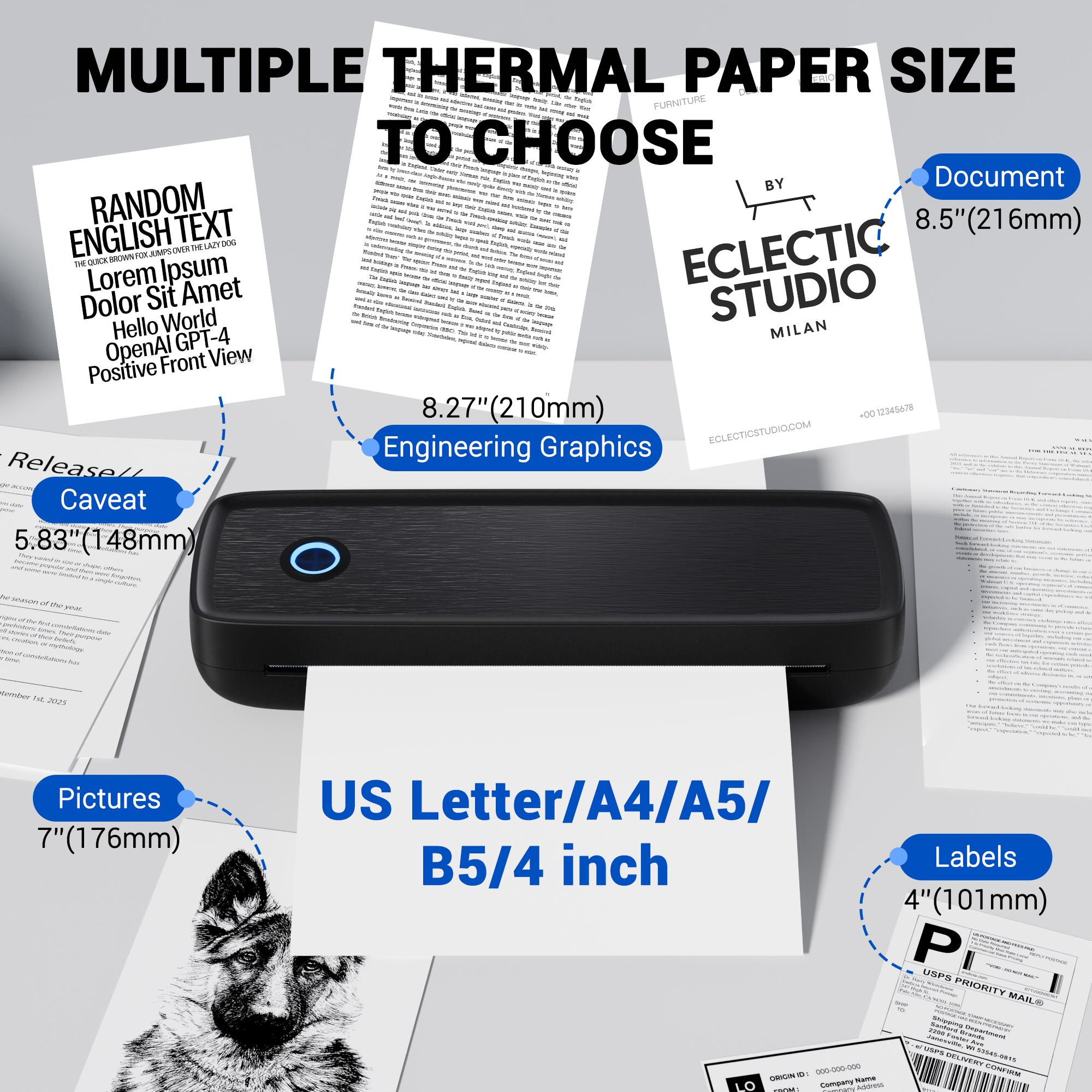 LABEER Wireless Portable Printer - For Travel，Bluetooth Thermal Printer Supports 8.5"x11" US Letter, Legal, A4 & A5 Paper | Inkless Mobile Printer for iOS, Android, Laptop | for Office, Car, Home