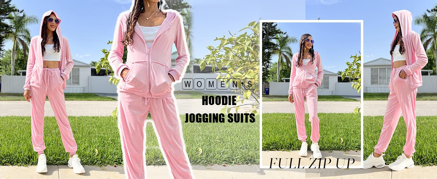 Women's Casual Velour Tracksuit Set Lightweight Full Zipper Hoodie & Workout Pants Velvet Sweatsuit Jogging Suits XS-XXL