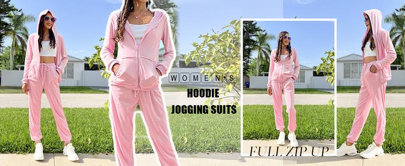 Women's Casual Velour Tracksuit Set Lightweight Full Zipper Hoodie & Workout Pants Velvet Sweatsuit Jogging Suits XS-XXL