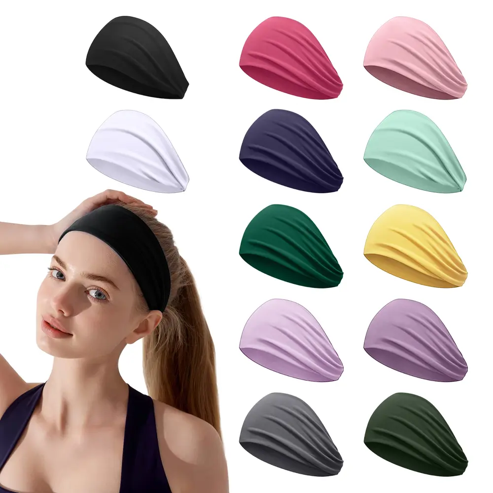 Women's 12-Piece Elastic Anti-Slip Sports Headbands - Comfortable, Sweat-Absorbing, Quick-Dry, Reusable Female Hair Accessories for Workout, Gym/Cycling, Biking (One Size, Sports & Outdoor Accessories)