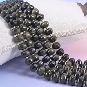 Gold Obsidian Pumpkin Rondelle Beads, 12x8mm, 1.4mm Center-Drilled Hole, 15" Strand for Beads Making, Earrings & DIY Jewelry Crafting