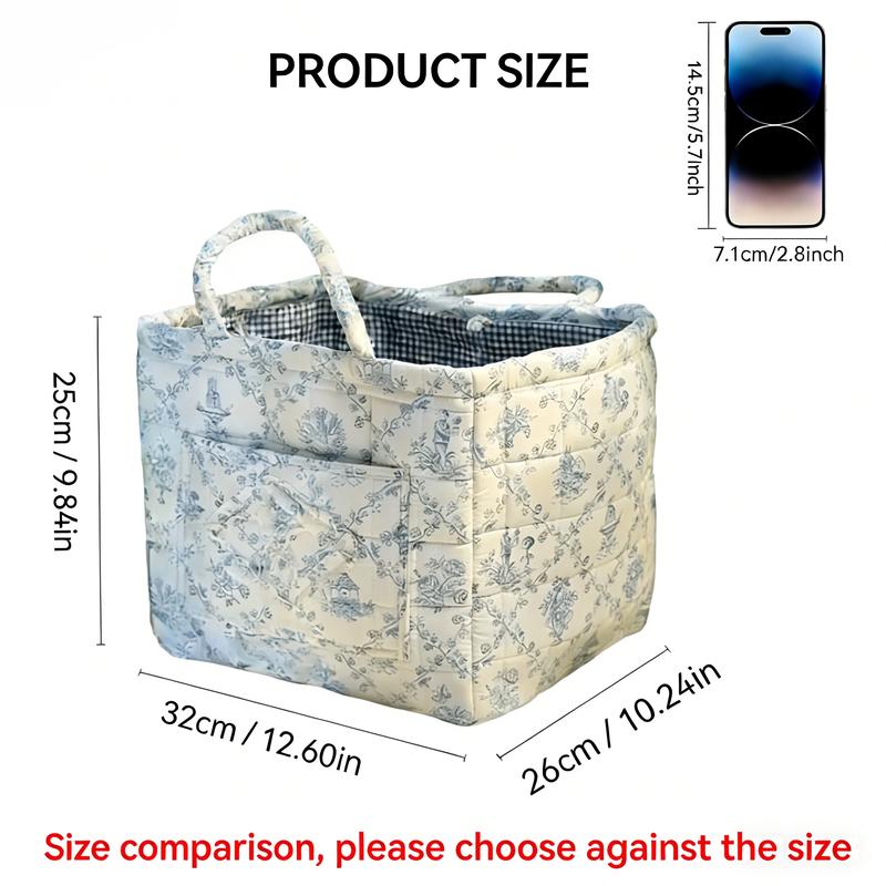 【Free Ship】Car Storage Basket with Handle,Foldable Washable Organizer&Multi-Purpose Fabric Bin for Office Supplies,Home Decor|Farmhouse Floral Design Cute Organizer Reusable Grocery ShoppingBags toybox clothes book,Luggage Accessories Valentine's Day gift