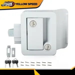 White RV Entry Door Lock Handle Knob w/ Deadbolt Camper Travel Trailer Latch Key