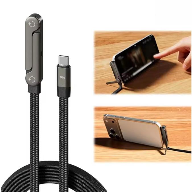 240W Fast Charging Type-C to Type-C Foldable Phone Holder Data Cable 2-in-1 Bracket Data Cable Charge While Watching