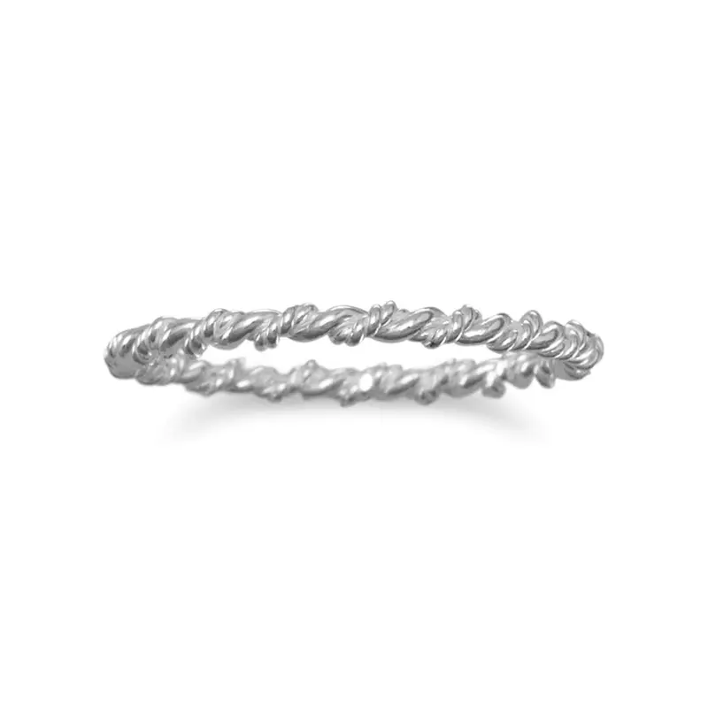 Sterling Silver Twisted Band Ring, 1mm Thin Minimalist Stacking Ring, Sizes 5-9