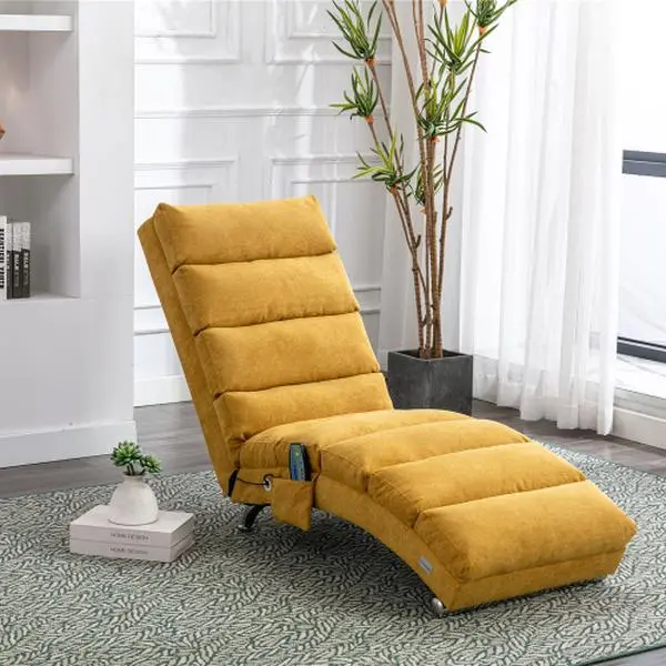 【Bellemave】COOLMORE Luxury Upholstered Chaise Lounge Chair with Vibration for Relaxation, Modern Fixed Back Fabric Leisure Recliner Sofa for Living Room/Bedroom