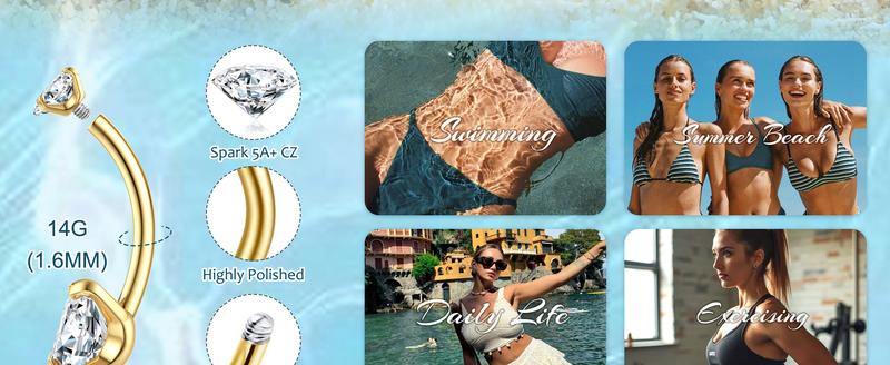 ORAZIO Gold Belly Button Ring Pack - 9Pcs Hypoallergenic Surgical Steel CZ Opal Pearl Clicker Floating Navel Piercing Jewelry for Women Comfortable 14G Bar Length