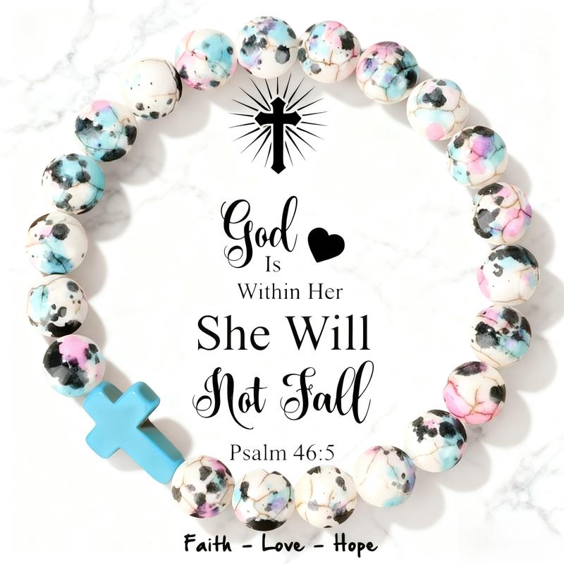 Boho Style Cross Charm Beaded Bracelet, Fashionable Elastic Beaded healing Bracelet for Women & Girls, Trendy All-match & Exquisite Faith Wear Jewelry for Birthday Gift, Bohemian Bracelets(No Cards)