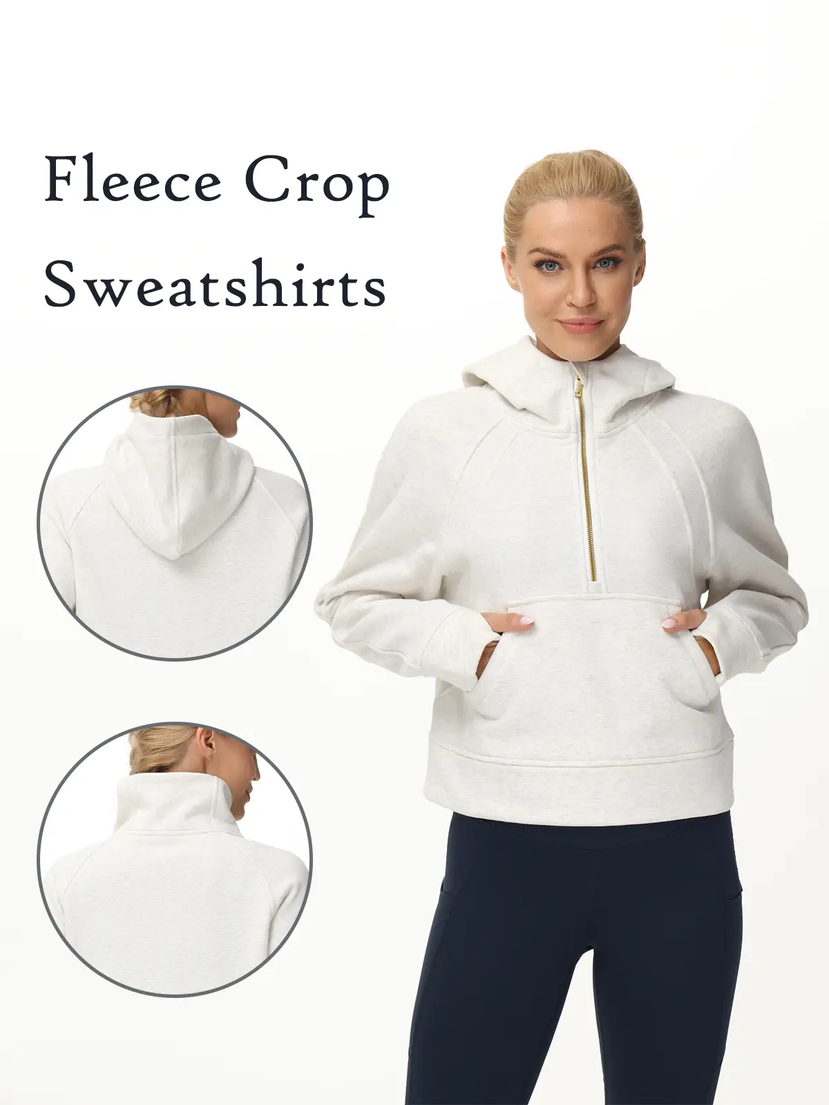 THE GYM PEOPLE Womens' Hoodies Half Zip Fleece Crop Pullover Sweatshirts with Pockets Thumb Hole  Casual Long Sleeve Tops y2k Kangaroo Activewear
