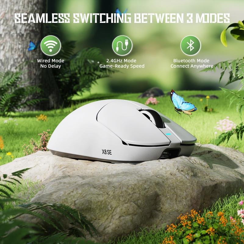 ATTACK SHARK X8SE Wireless Gaming Mouse,Adjustable 25K DPI PAW3311 Optical Sensor,Ergonomic 59g Lightweight,Triple Modes 2.4G/BT/USB-C,500mAH Battery,5 Programmable Buttons for PC/Mac ATTACK SHARK X8SE Wireless Gaming Mouse,Adjustable 25K DPI PAW3311 Optical Sensor,Ergonomic 59g Lightweight,Triple Modes 2.4G/BT/USB-C,500mAH Battery,5 Programmable Buttons for PC/Mac