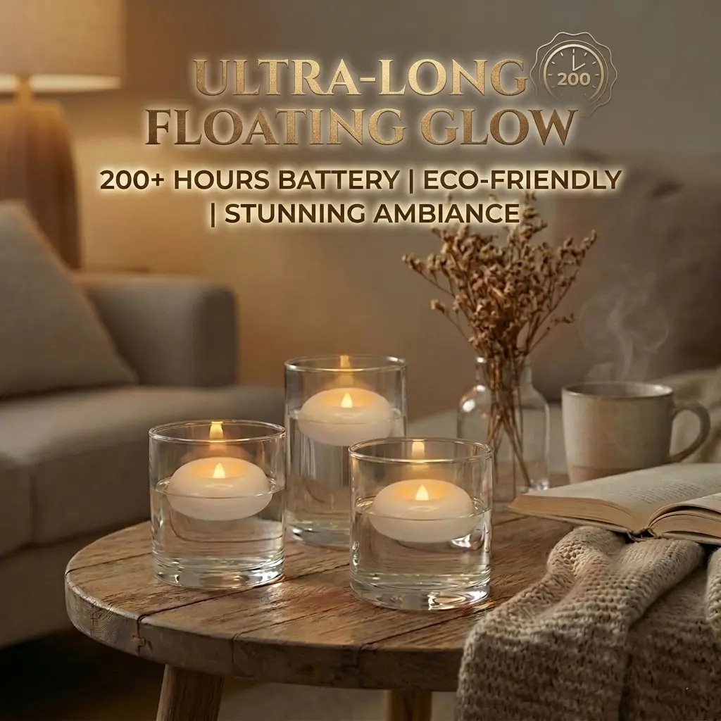 Plastic 16-Pack 3" Waterproof Flameless LED Floating Candles, Water-Activated, 200+ hr Battery Life, Warm Glow for Wedding Centerpieces & Vase Decor