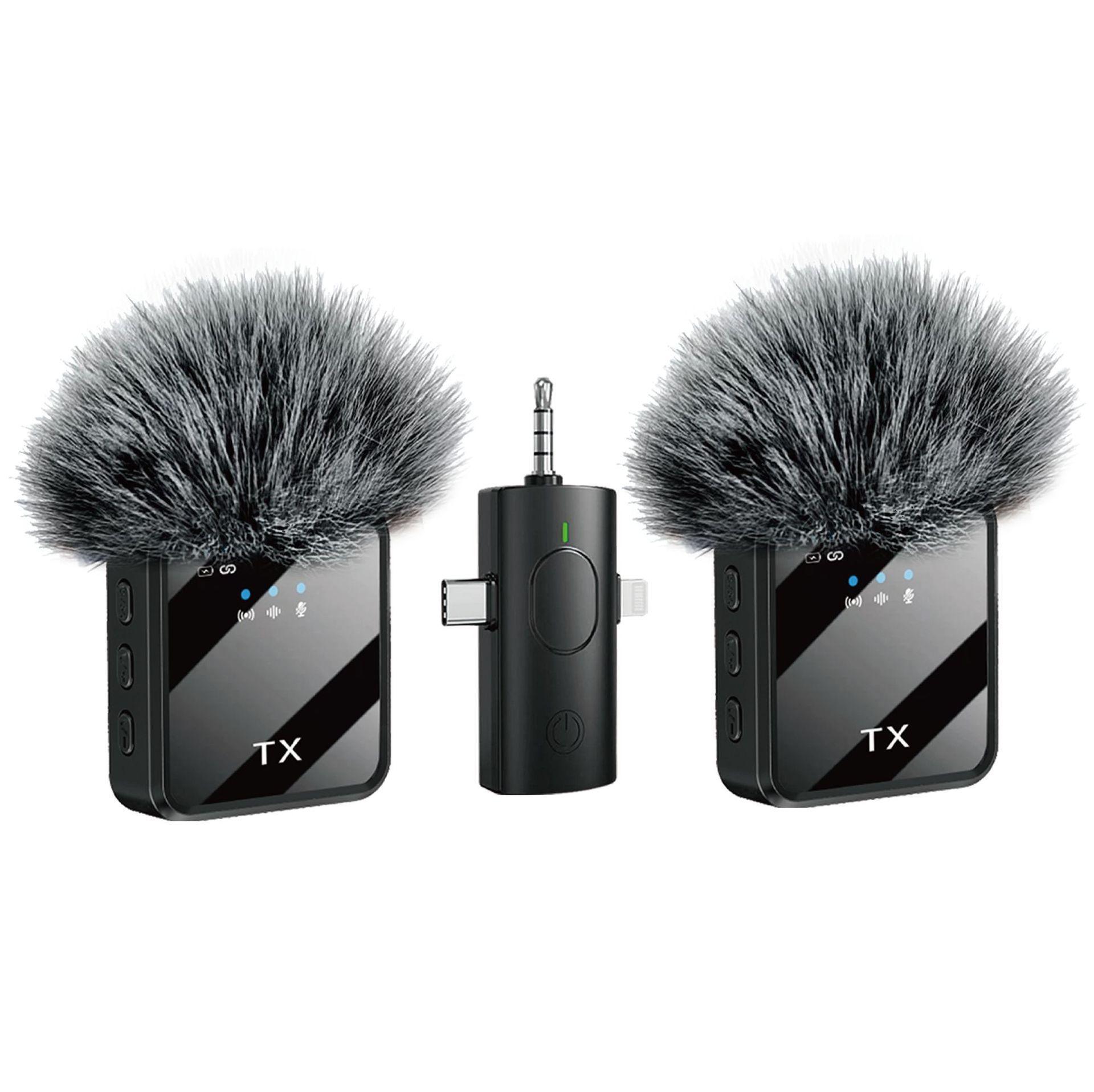 2-Package Wireless Collar Microphone, iPhone/Android/Camera, Mini Microphone Record Interview, Video Blog, YouTube, 3 in 1 Universal Live Shooting Radio Noise Reduction Collar Microphone