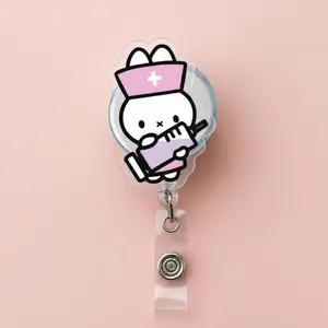 Miffy Bunny Rabbit Retractable ID Badge Reel – Cute Badge Holder for Nurses, Doctors, Teachers and Medical Staff Coworkers