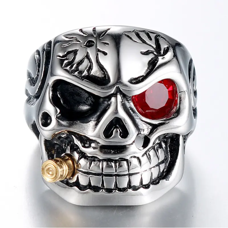 Men's Exquisite Trendy Titanium Steel Ring, American Style Domineering Inlaid Diamond Skull Punk Jewelry for Parties, European Style Fashion Accessory, Exquisite Trendy Ring, American Style Rings
