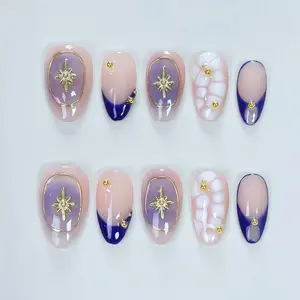 (Handmade) New Chinese-style luxury three-dimensional relief blue and white gold-embossed gemstone costume armor