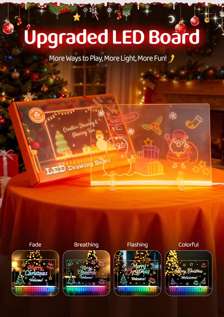 LOOHOI 12"x 8" Inch Lumi Boards LED Drawing Board - 8 Colors & 4 Modes, 12 Inch Acrylic Writing Board with 14 Marker Pens | Eye-Gentle, Child Friendly | Perfect Birthday & Christmas Gift