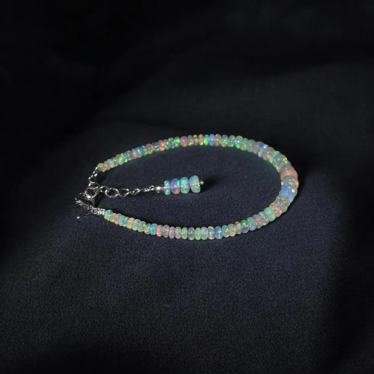 Natural Ethiopian White Opal Beaded 7" Bracelet - 925 Sterling Silver Plated