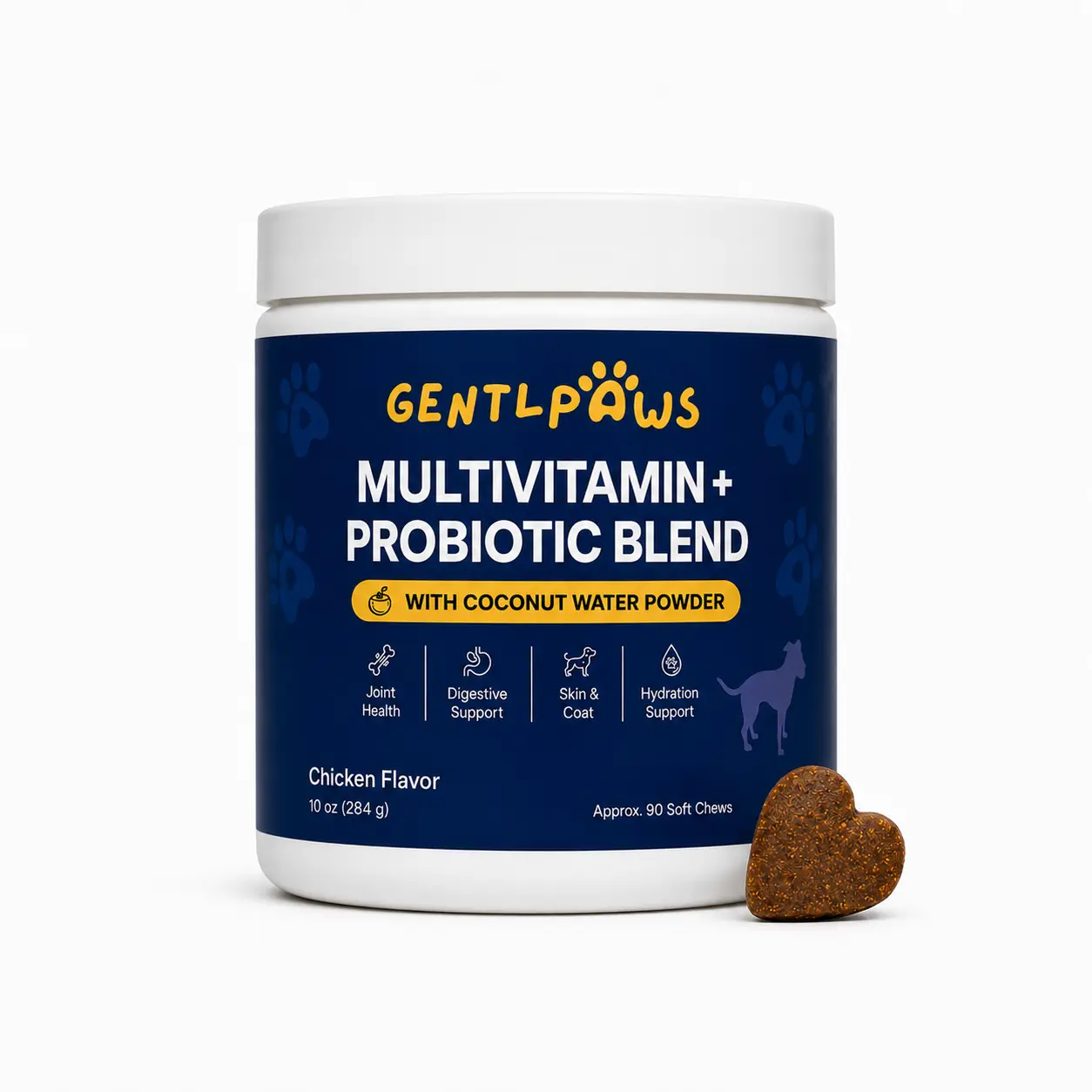 GentlPaws Dog Multivitamin + Probiotic Soft Chews | Hydration, Joint Support, Digestive, Gut & Immune Health, Skin & Coat Support | Coconut Water Powder for Hydration Support| 90 Chews