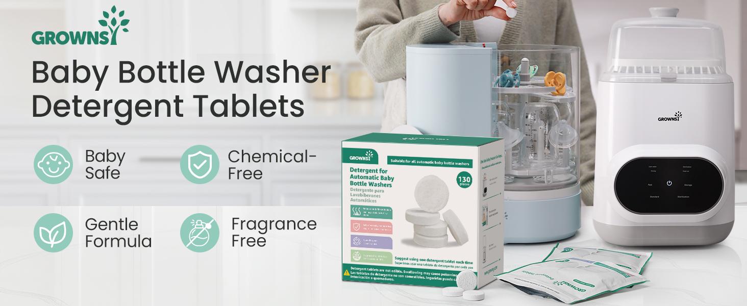 GROWNSY Detergent Washing Tablets 130 PCS for Momcozy, Baby Brezza, Papablic Bottle Washer, Compatible with All Brands Baby Bottle Washers