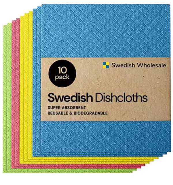 Swedish Wholesale Dishcloths - 10 Pack Super Absorbent Reusable Biodegradable Cellulose Sponge Cloths for Kitchen Cleaning