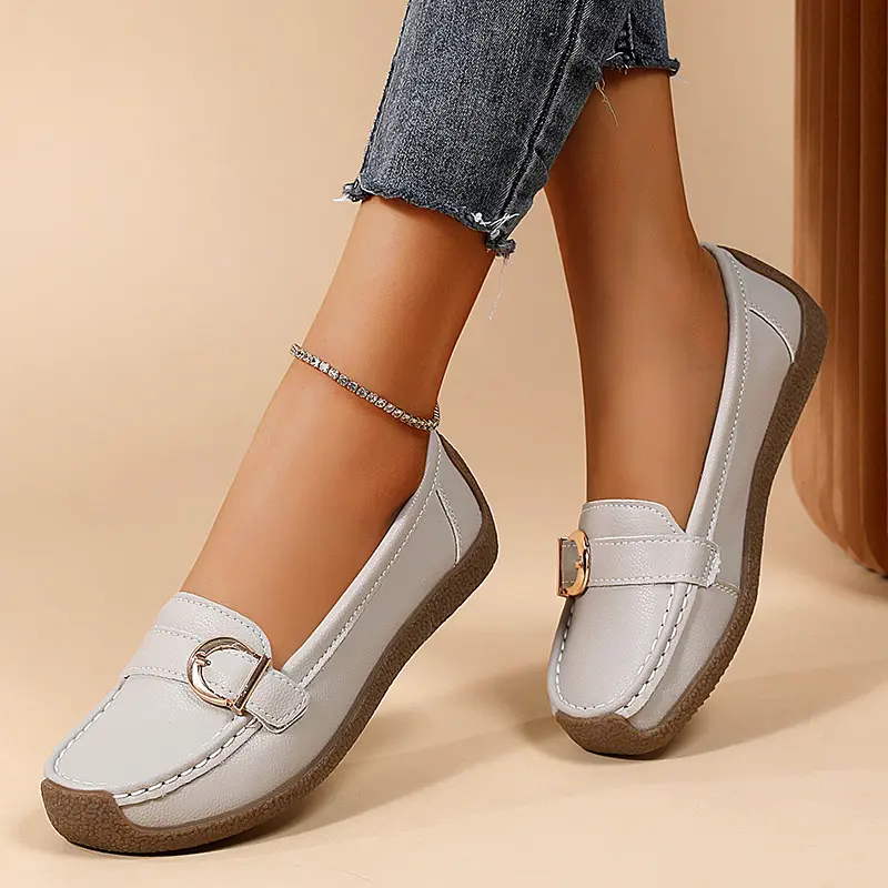 Women's Slip On Shoes, Casual PU Leather Loafers with Round Toe, Comfortable Walking Flats with Soft Beef Tendon Sole, Casual Fashion Shoes, Synthetic, Walking Shoes, Footwear