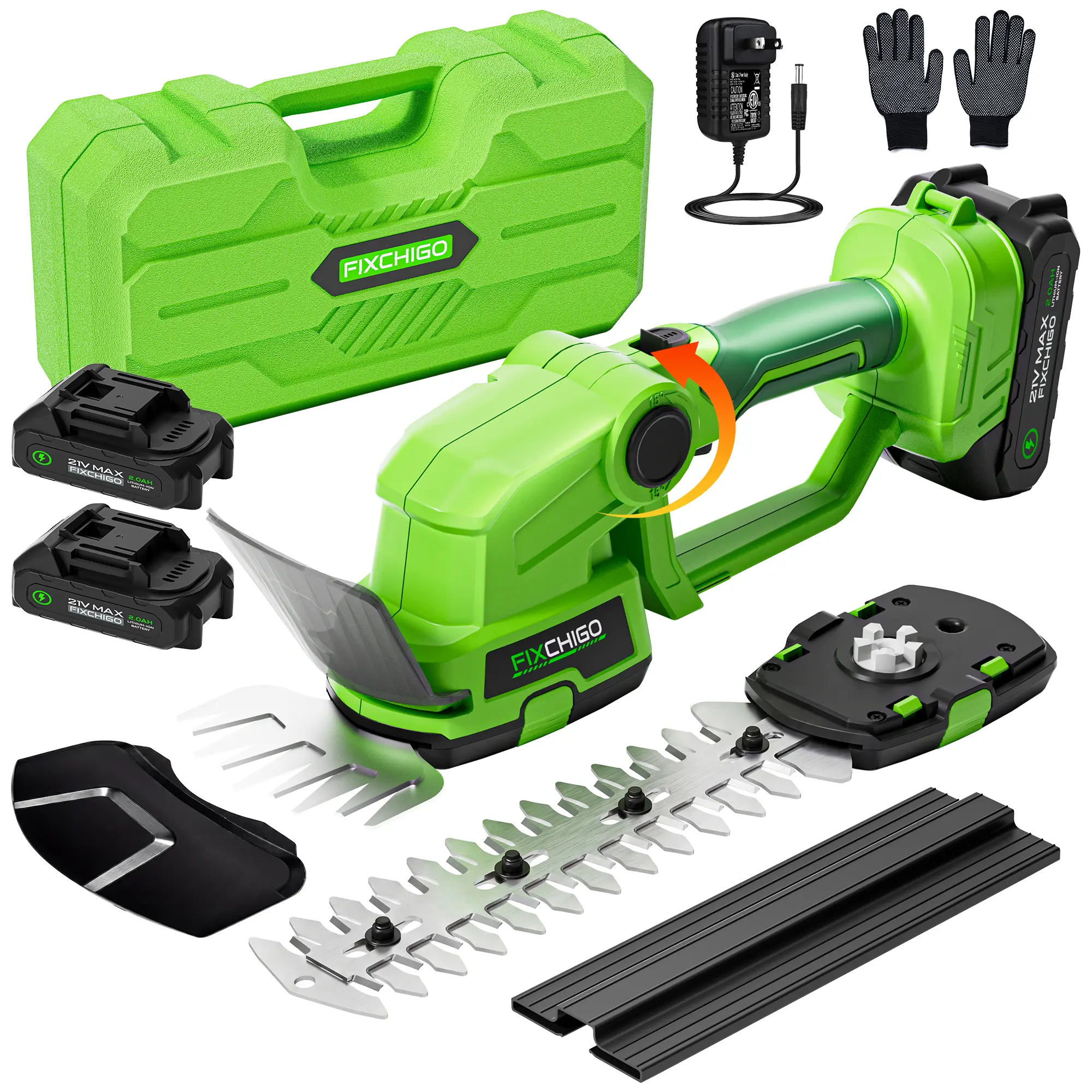 21V Cordless 2-in-1 Grass+Hedge Trimmer, Compact Handheld Electric Garden Pruner with Hedge Trimmer Attachment, 4.3" Grass Shear, 9.5" Hedge Trim, Rechargeable Lithium Battery, Charger, Safety Locks for Lawn Tasks (Ideal for Father’s Day, Birthdays)