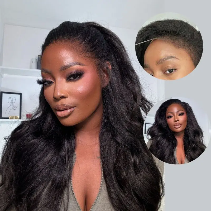 【Glueless Newborn Hairline】 Invisi Strap 360 Skin Lace Frontal Kinky Straight Wig Pre-Everything Natural Look Human Hair Wig