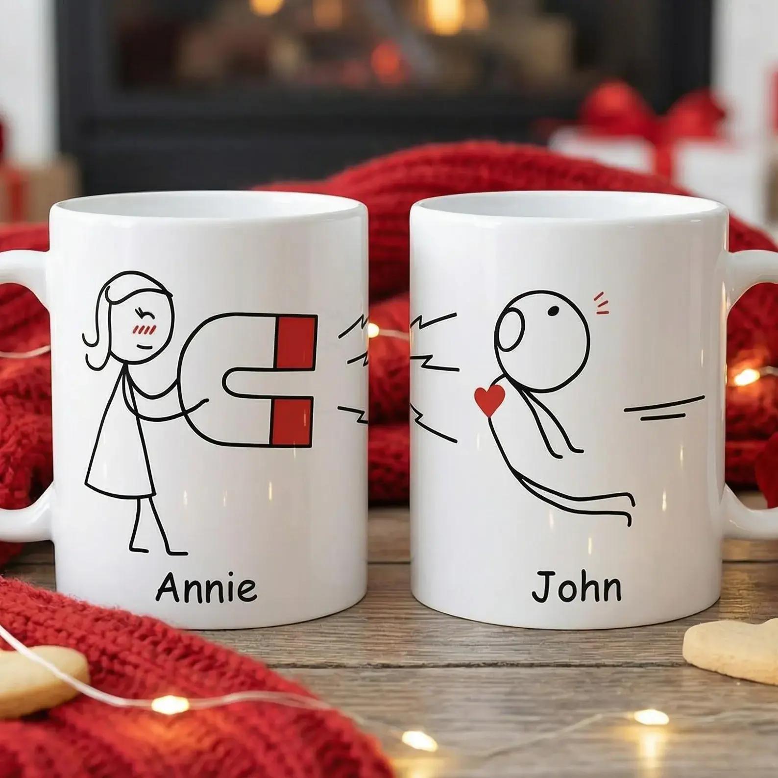 Magnet Attraction Matching Coffee Mug, Custom Funny Couple Mug, Cute Happy Valentine's Day Gifts for Boyfriend Girlfriend Him Her