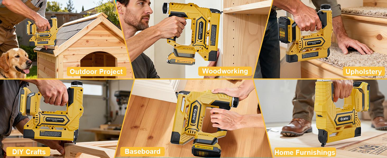 Ecarke Cordless Brad Nailer Compatible with Dewalt 20V Battery, 18 Gauge Electric Nail Gun Staple Gun with 2.0Ah Battery & Charger, 5/8 to 1-1/4 Inch 2 Modes Brushless Nail Gun with 100 Nails for Upholstery Wood