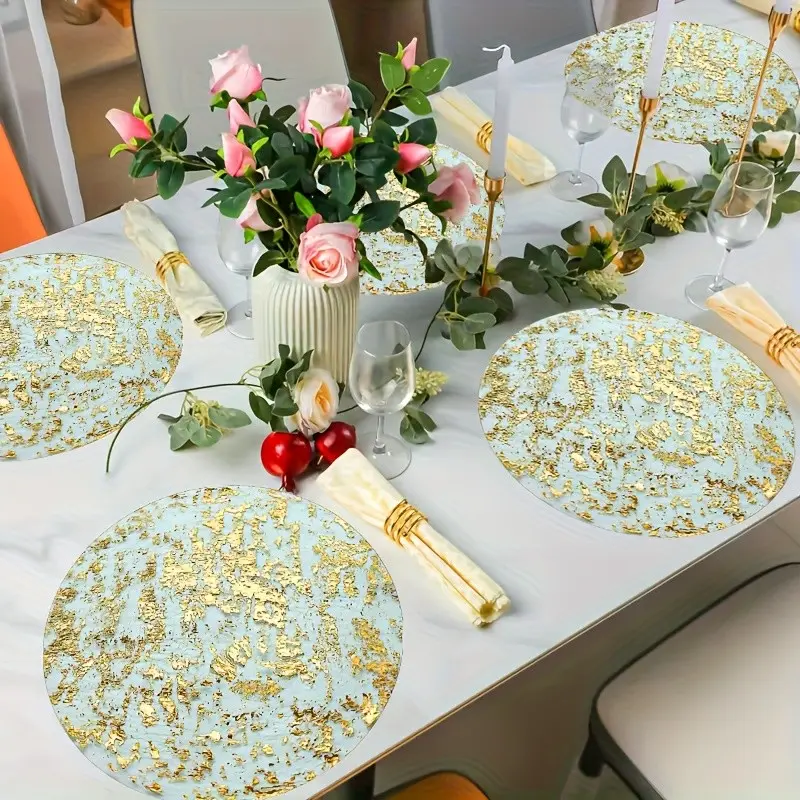 50/100 Disposable Gold/silver Color Placemats, Round Foil Mesh Embossed Table Mats, Thin Mesh Place Mats, Dining Table Mats for Home Decor, Wedding, Birthday Party Tableware, Table Pad Mat