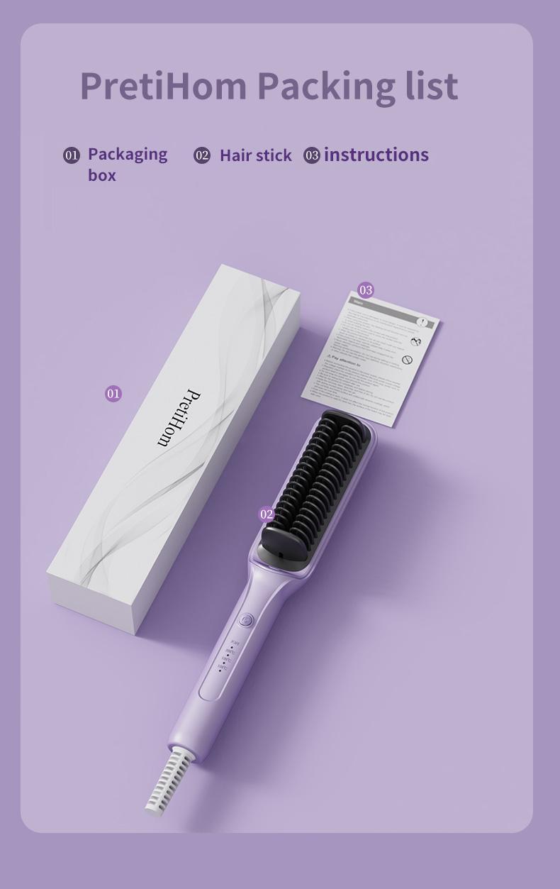 PretiHom-Hair Straightening Comb Styling Tool Anti-FrizzCurler Comfort Salon Negative lon Hair Brush StraighteningBrush Heated Hair Straightener