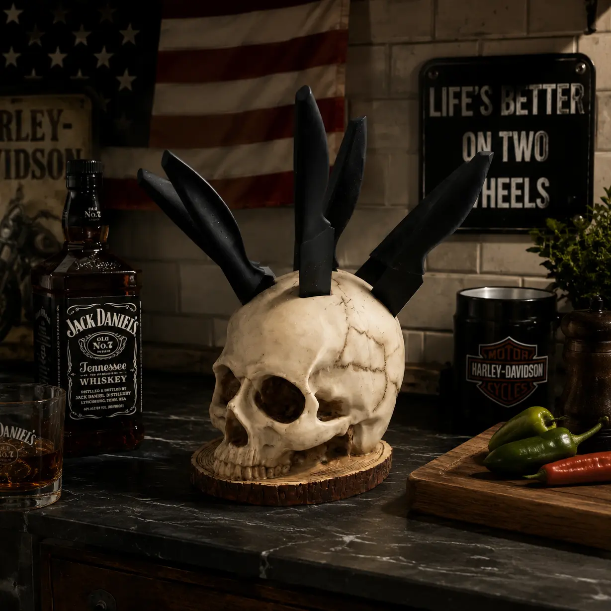 Skull Design Knife Holder, blade stand, Creative Resin Skull Knife Block, knife set, Gothic Kitchenware desk Storage Rack for Steak Knives, Halloween & Party Decoration, Scary Skull Home Decoration, gifts for boyfriend - No knife, kitchen organization