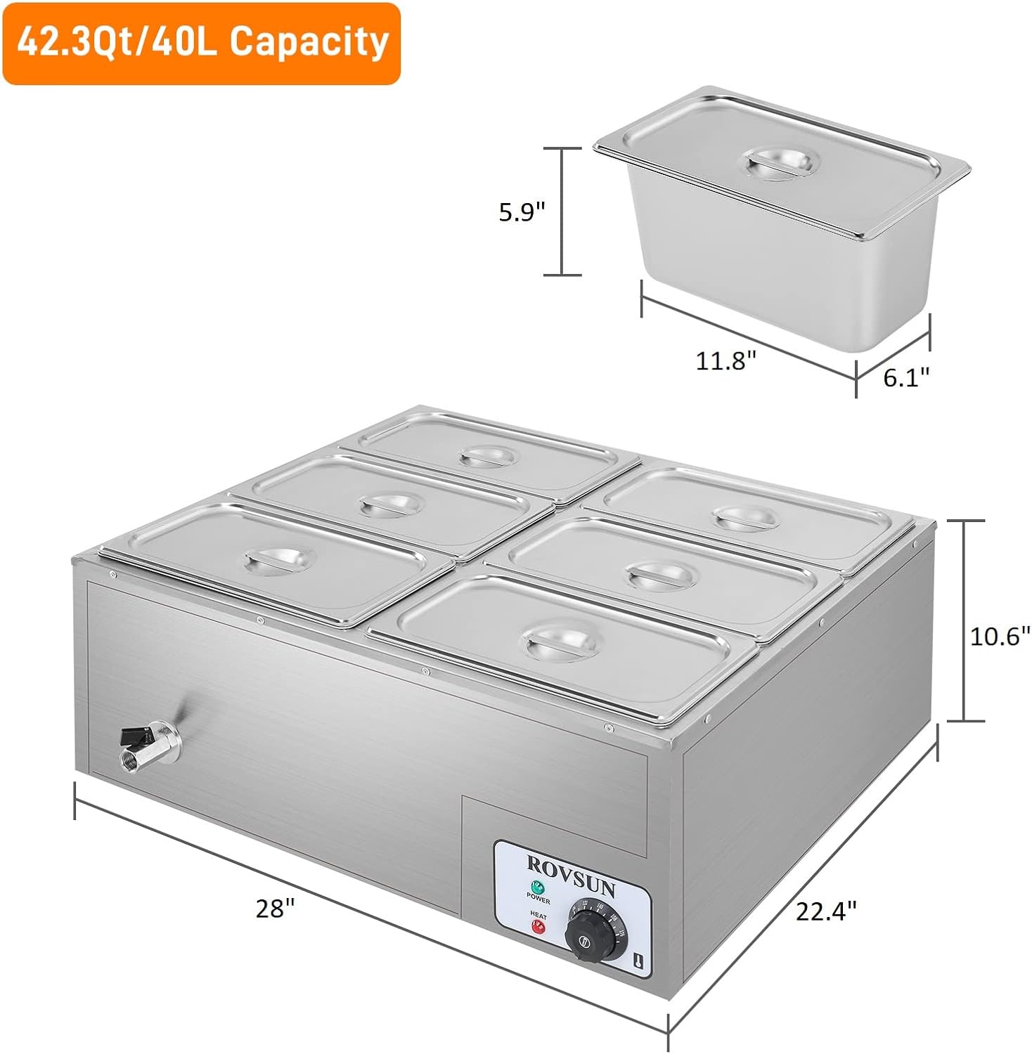 ROVSUN 42.3QT 6-Pan Electric Commercial Food Warmer, 110V Stainless Steel Bain Marie Buffet, 6.9 QT/Pan Stove Steam Table with Temperature Control & Lid for Parties, Catering, Restaurants SpringStatements ROVSUN 42.3QT 6-Pan Electric Commercial Food Warmer, 110V Stainless Steel Bain Marie Buffet, 6.9 QT/Pan Stove Steam Table with Temperature Control & Lid for Parties, Catering, Restaurants SpringStatements