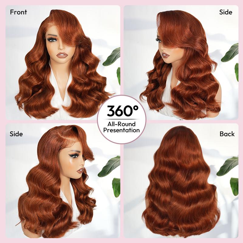 [Copper Orange Wigs] West Kiss Glueless Right Side Part 250% Density Layercut Wave 6x8 Lace Closure Wig Pre-Plukced Hair TikTokShopSpringGlowUp