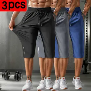 Men’s 3-pack high-stretch, breathable fabric capri pants with a drawstring waist and zippered pockets, perfect for the gym, jogging, and casual wear Tapered Ankle Cargo Outdoor Custom Black Wide-Leg Denim Quick Dry Sport Shorts Set blue