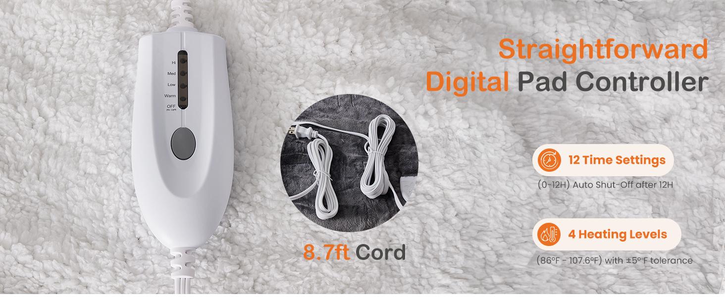 Heated Blanket Throw, Heating Electric Blanket with 10 Heat Levels and Auto-Off, Washable Dual-Sided Flannel & Sherpa Fabric Electric Throw Blanket Warmer for Office Home Use