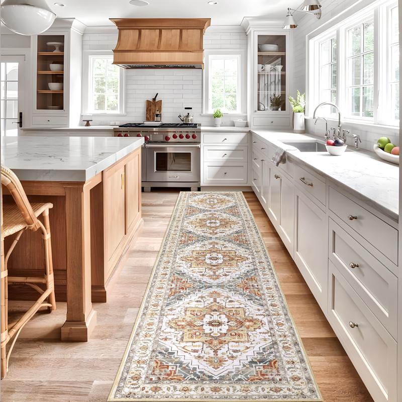 【TikTokShopBlackFriday】LOKHOM Non Slip Area Rug, Washable Carpet with Rubber Backing, Low Pile Faux Wool Soft Distressed Rug for Living Room, Bedroom, Dinning Room Vintage Design