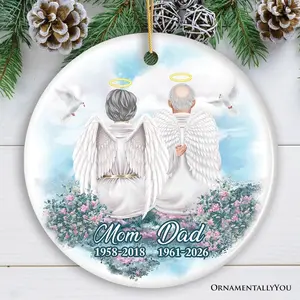 Family in Heaven Personalized Ornament, Grandparents or Parents Keepsake Angel with Wings Christmas Memorial Decoration