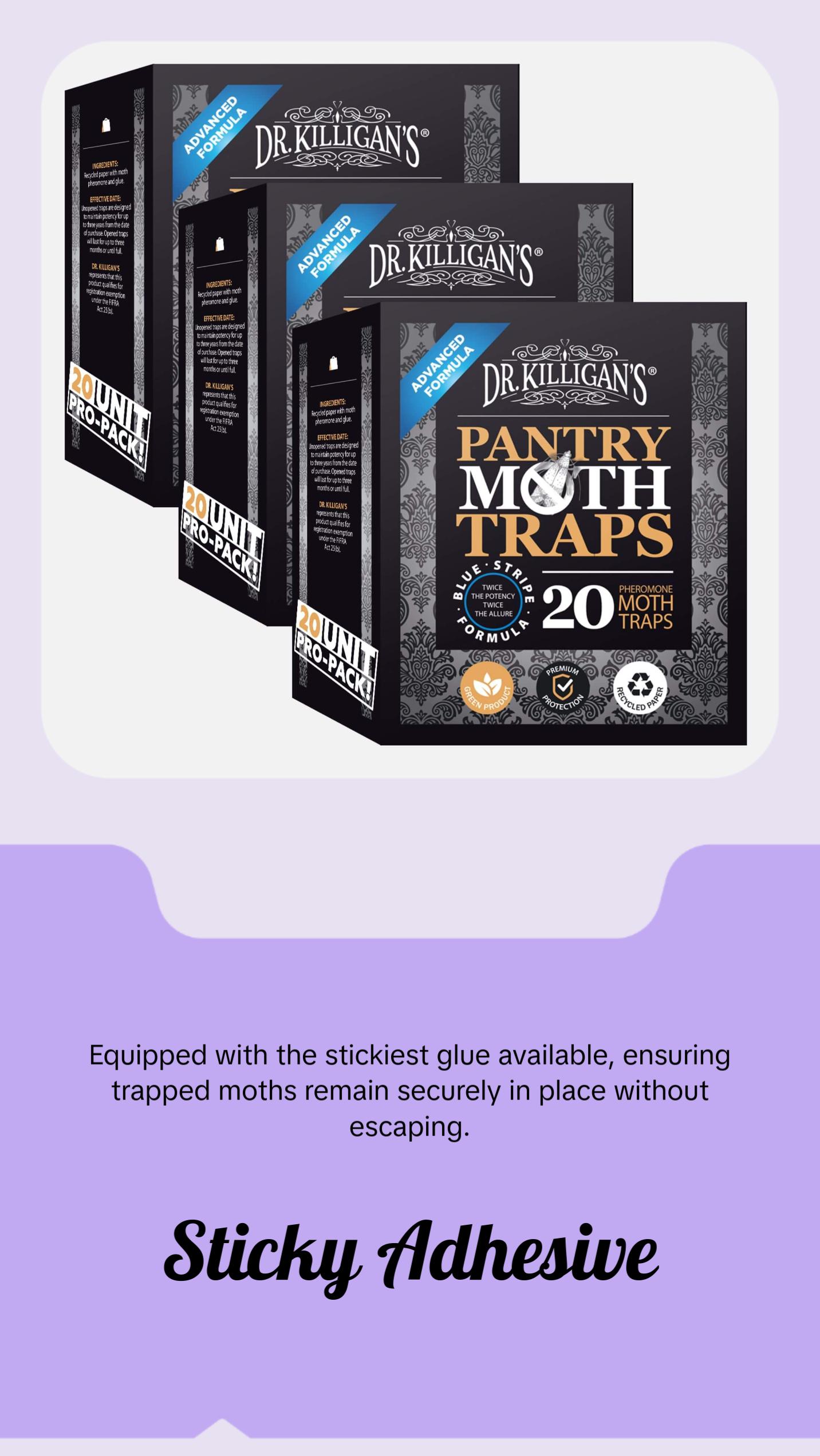 Dr. Killigan's Premium Pantry Moth Traps Value Pack with Double-Potent Pheromones & Stickiest Glue - 20 Traps for Indian Meal Moths Almond Moths & Mediterranean Flour Moths